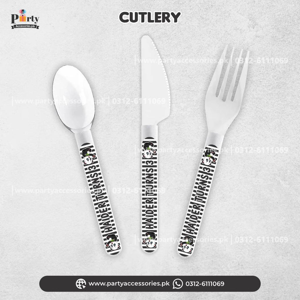 Panda Boy Theme Customized Disposable Cutlery for Party Table Decoration