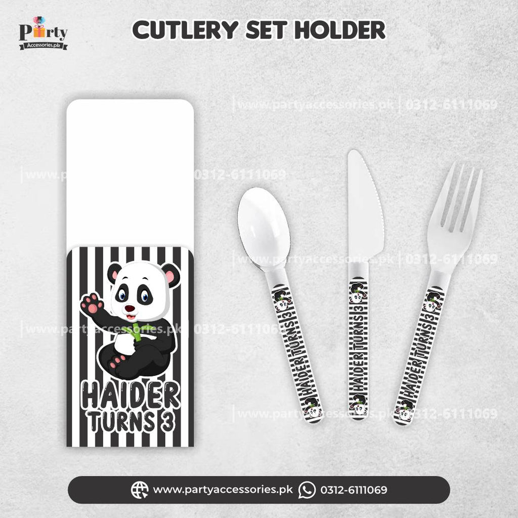 Panda Boy Theme Customized Disposable Cutlery Set for Birthday Table Decoration