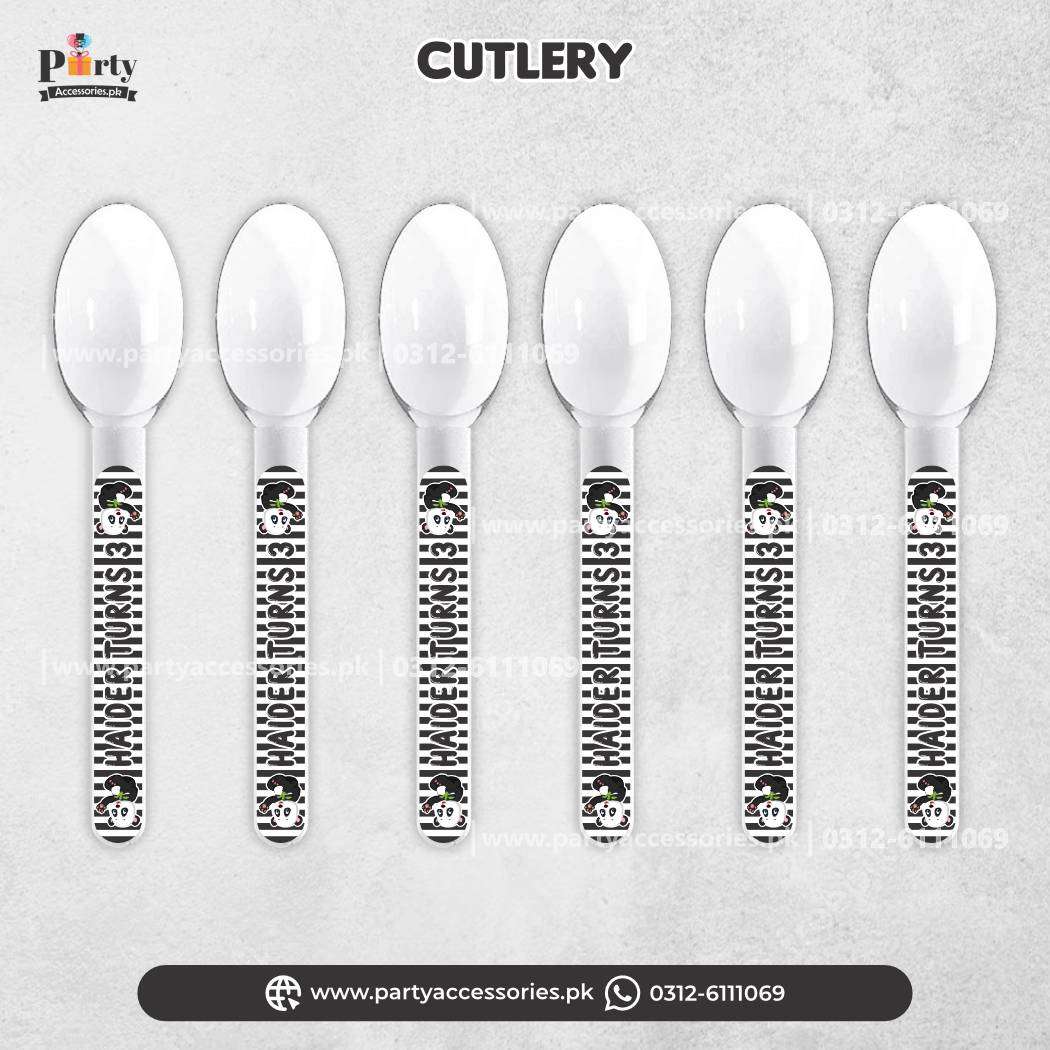 Panda Boy Theme Customized Disposable Cutlery Spoons for Party Table Decoration 