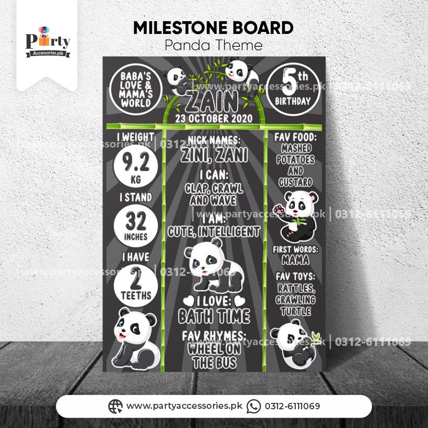 Panda Boy Theme Customized Birthday Fact / Milestone Board for Wall Decoration