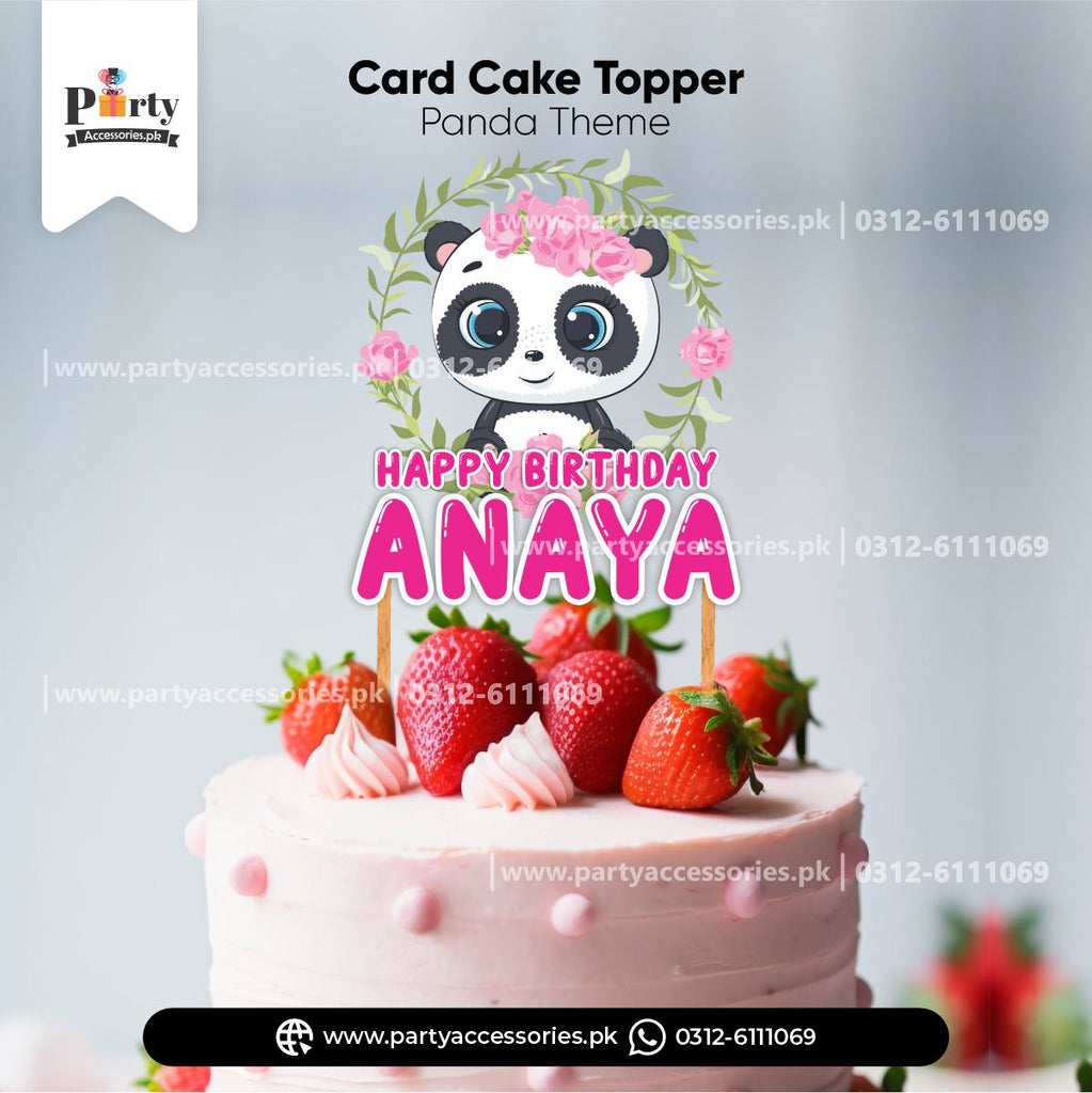 Panda Girl Theme Customized Card Cake Topper for Birthday Party Cake Decoration