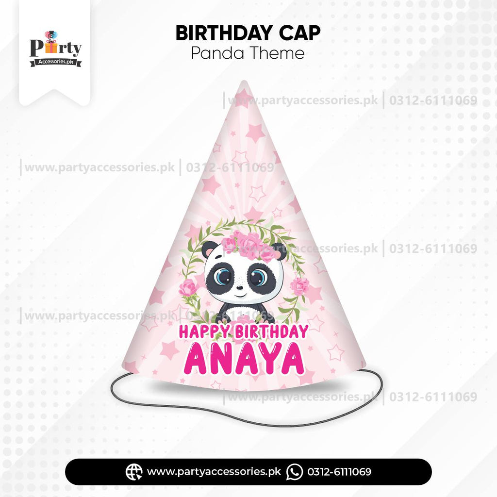 Panda Girl Theme Customized Cone Shape Caps for Birthday Party Celebration