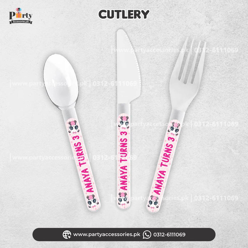 Panda Girl Theme Customized Disposable Cutlery for Party Table Decoration 