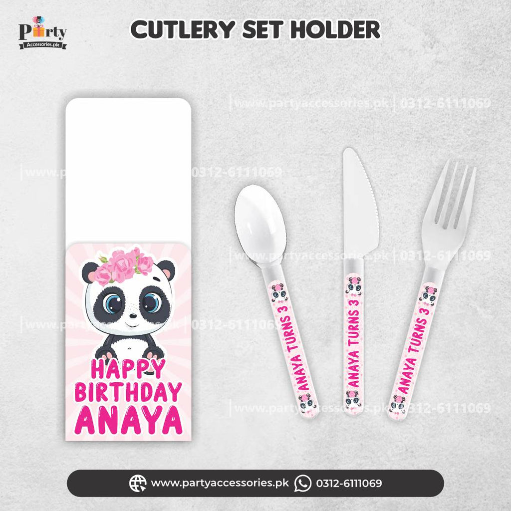 Panda Girl Theme Customized Disposable Cutlery Set for Birthday Table Decoration 