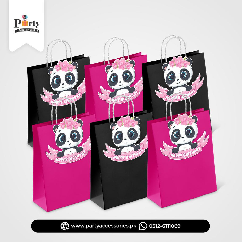 Panda Girl Theme Birthday Cutout Goody Bags | Premium Party Favors 6 pcs Pack