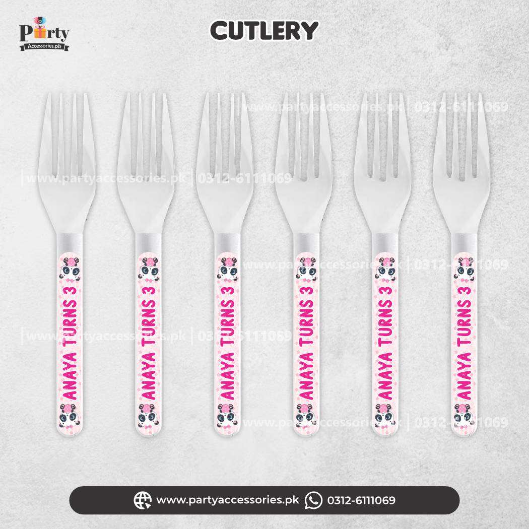 Panda Girl Theme Customized Disposable Forks for Party Table Decoration