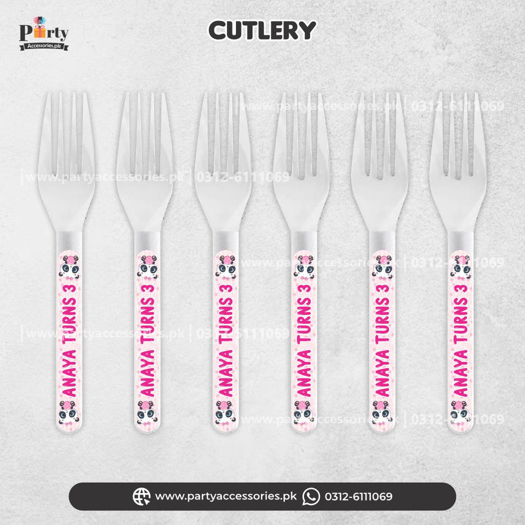 Panda Girl Theme Customized Disposable Forks for Party Table Decoration