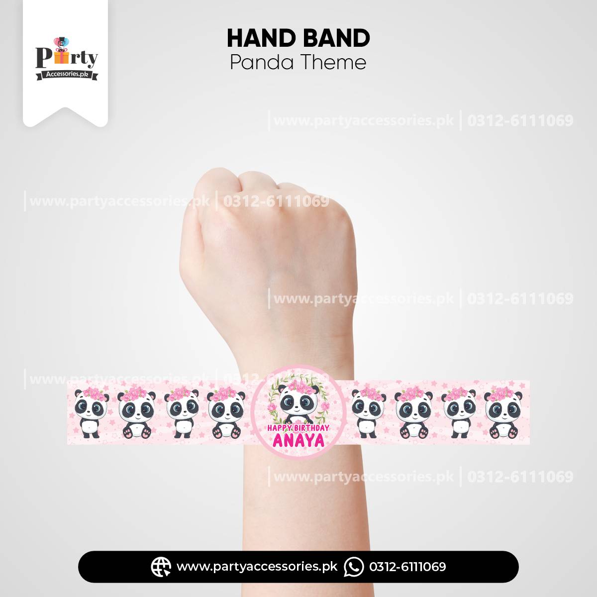 Panda Girl Theme Customized Hand / Wrist Band for Birthday Party Celebrations