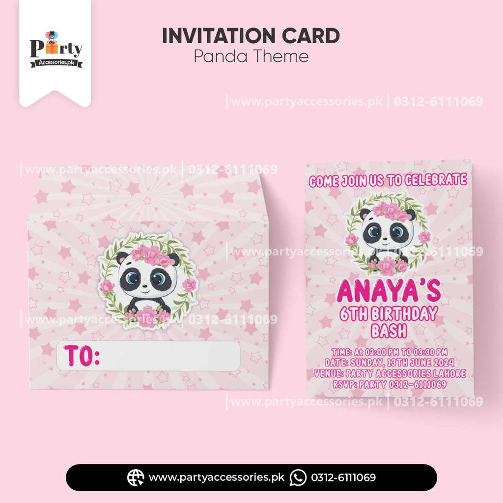 Panda Girl Theme Customized Invitation Cards Birthday Party Invitations