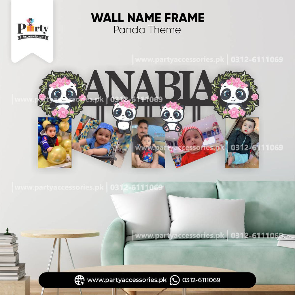 Panda Girl Theme Customized Wall Name Frame With 5 Images for Wall Decoration