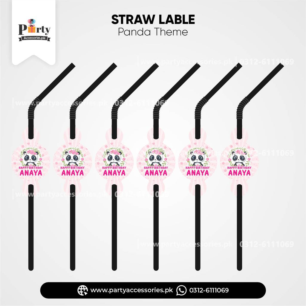 Panda Girl Theme Straws with Custom Labels for Birthday Drink Accessories 