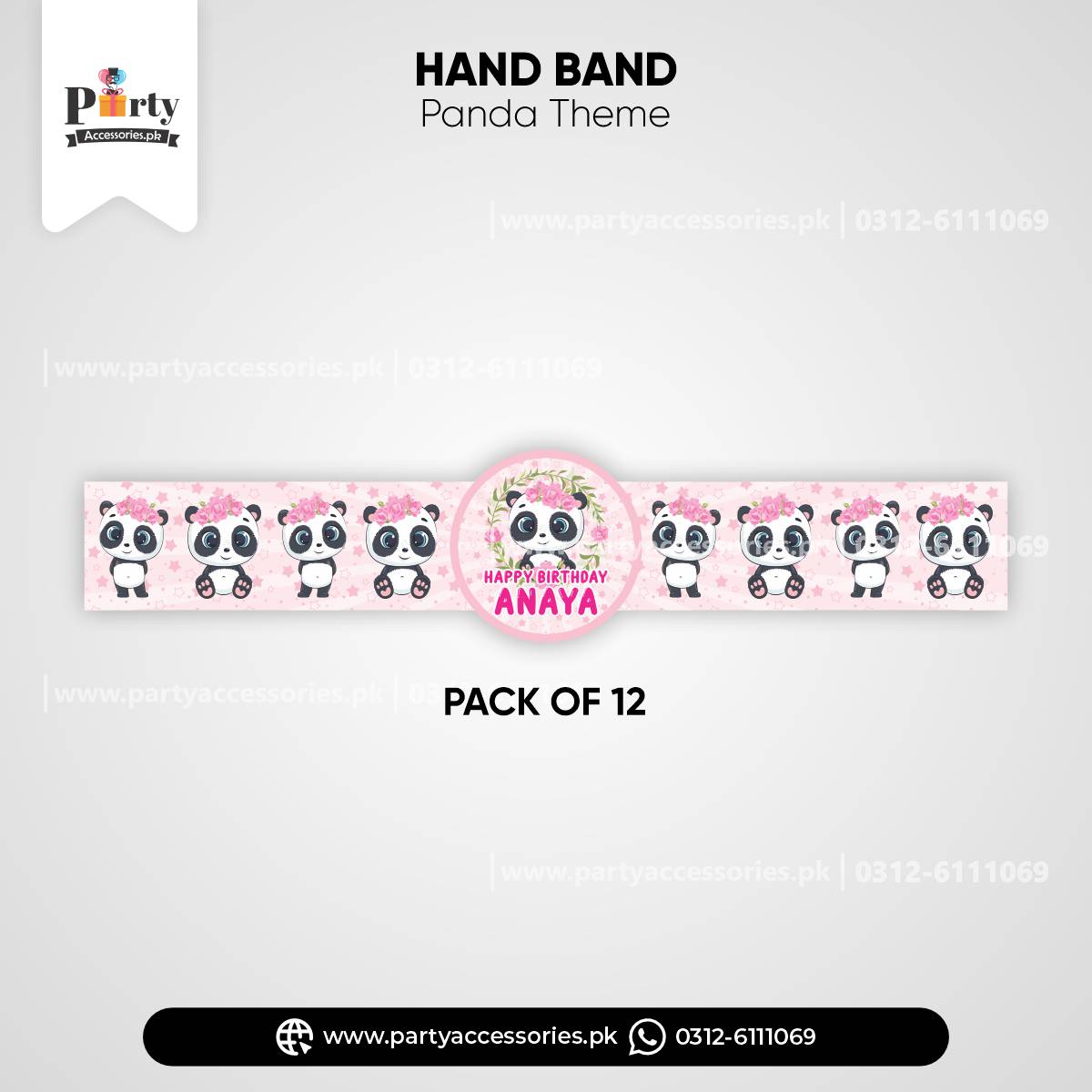 Customized Hand / Wrist Band for Birthday Party Celebrations in Panda Girl Theme 