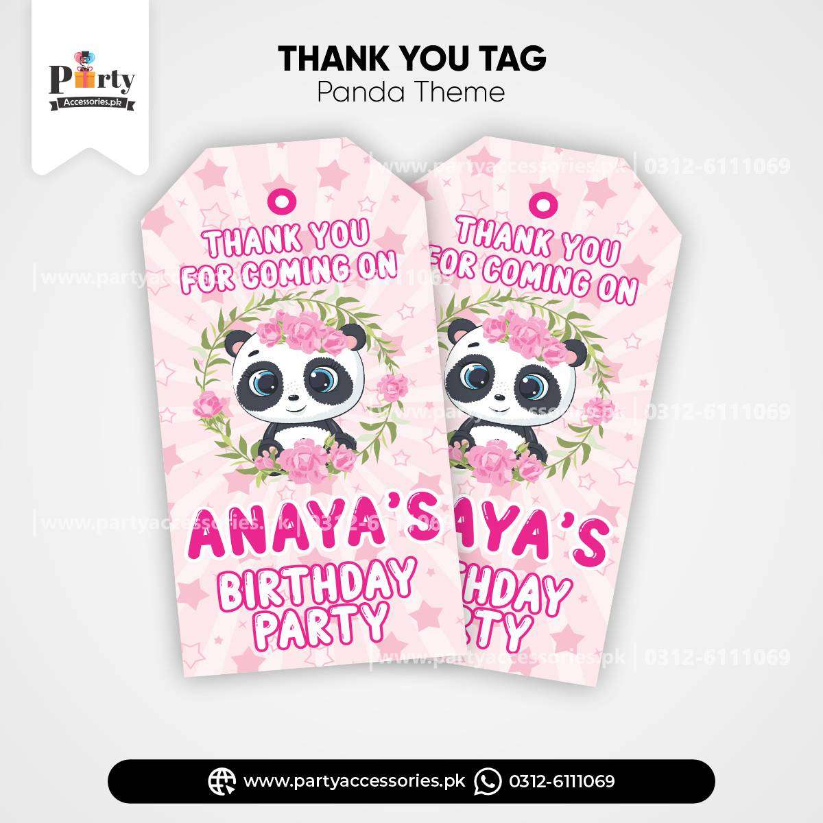 Panda Girl Theme Customized Gift / Thank You Tags for Birthday Decoration