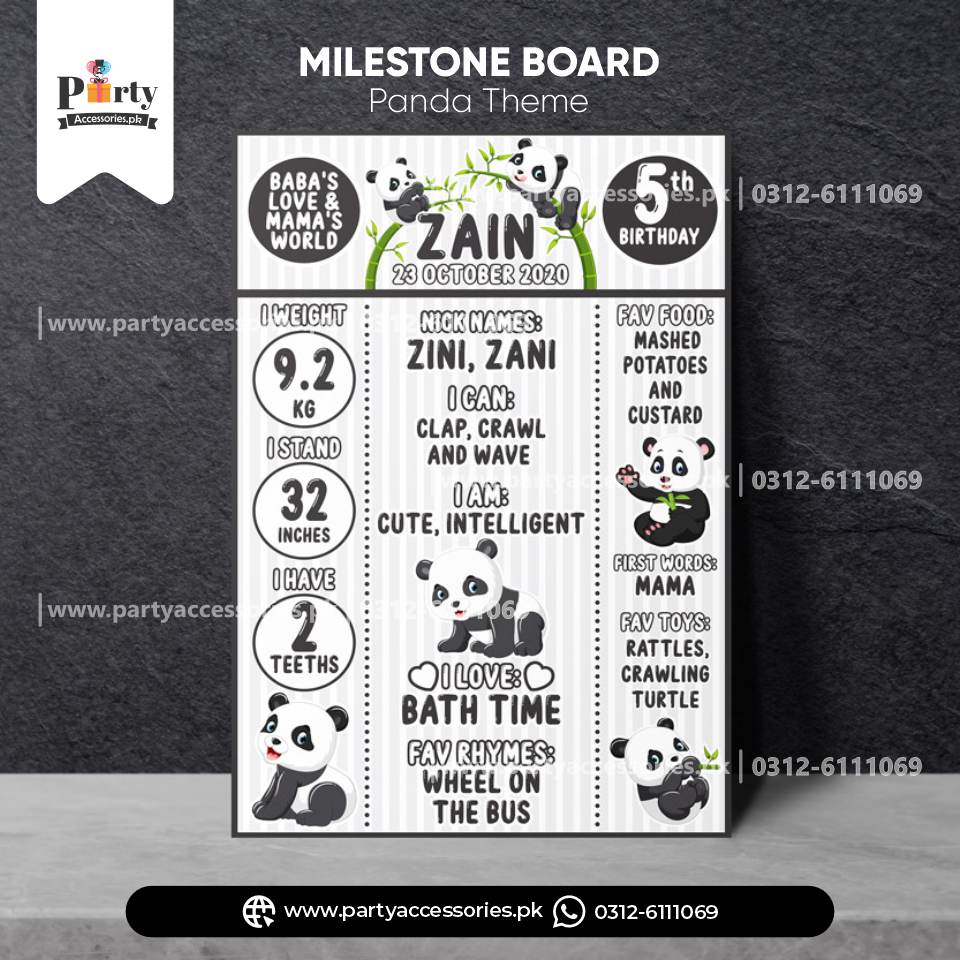 Panda Boy Theme Customized Milestone Board in white color for birthday Decoration