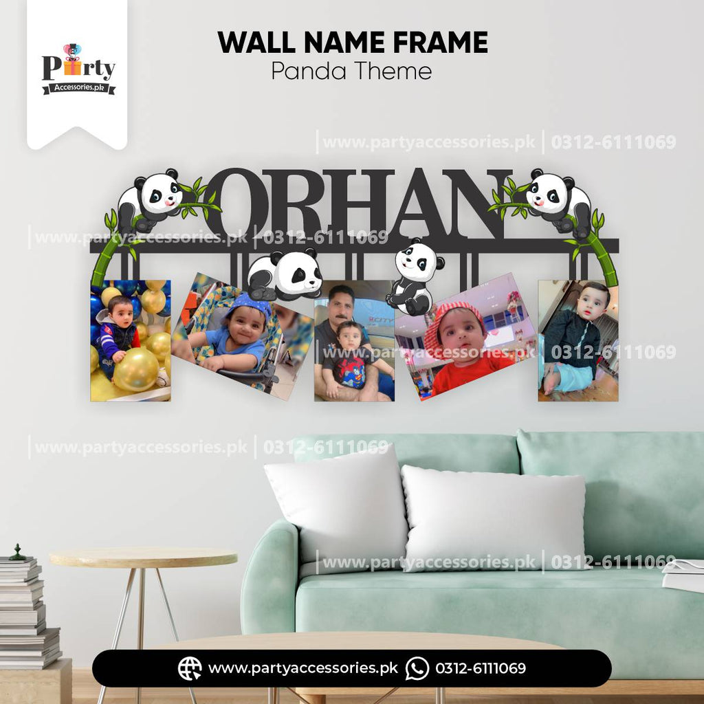 Panda Boy Theme Customized Wall Name Frame With 5 Images for Wall Decoration