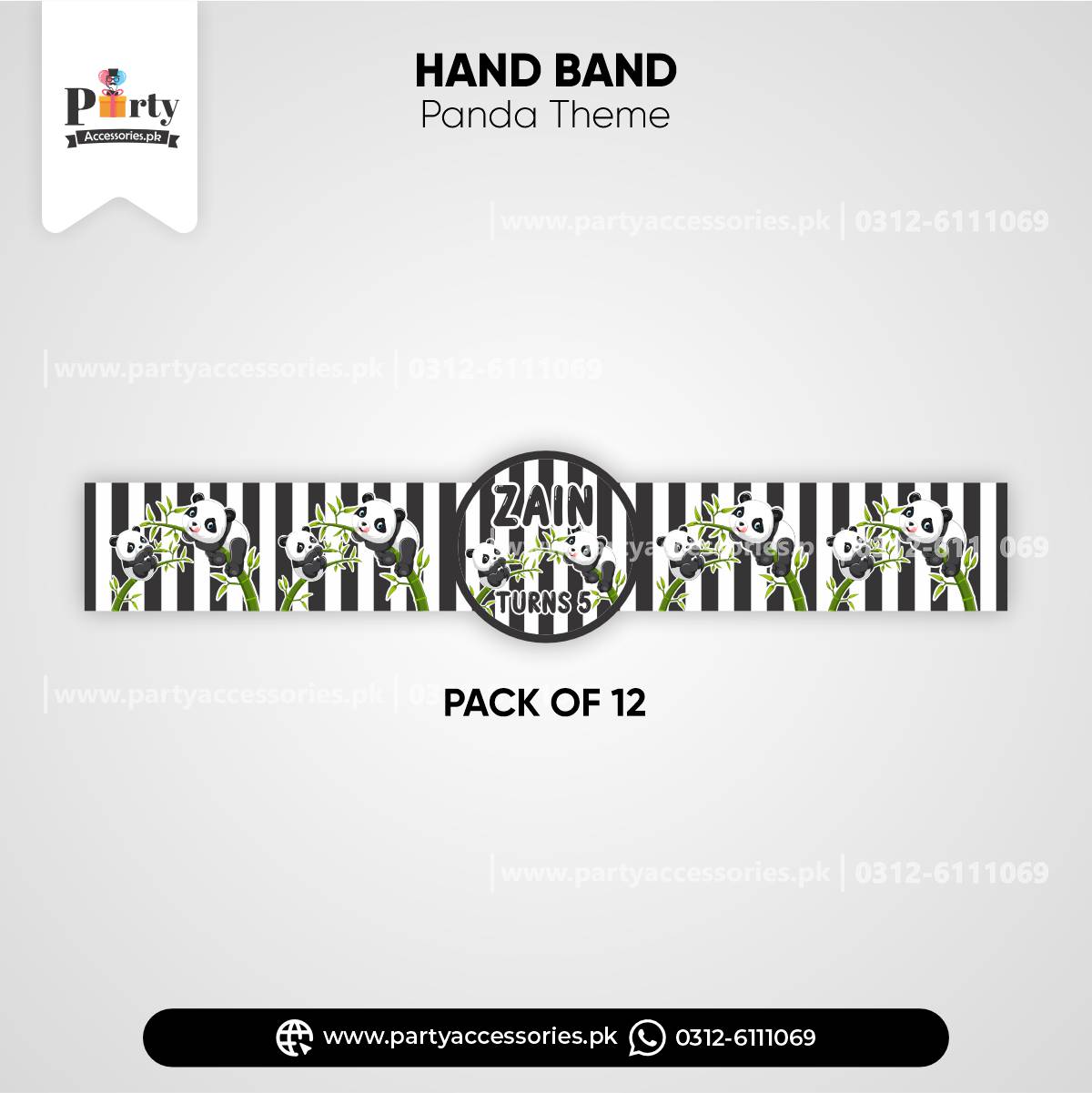 Panda Boy Theme Kids Hand / Wrist Band for Party Celebrations 