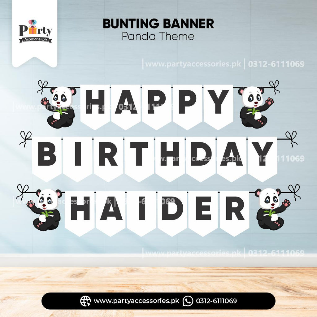 Panda Boy Theme Customized Name Bunting Banner for Birthday Wall Decoration
