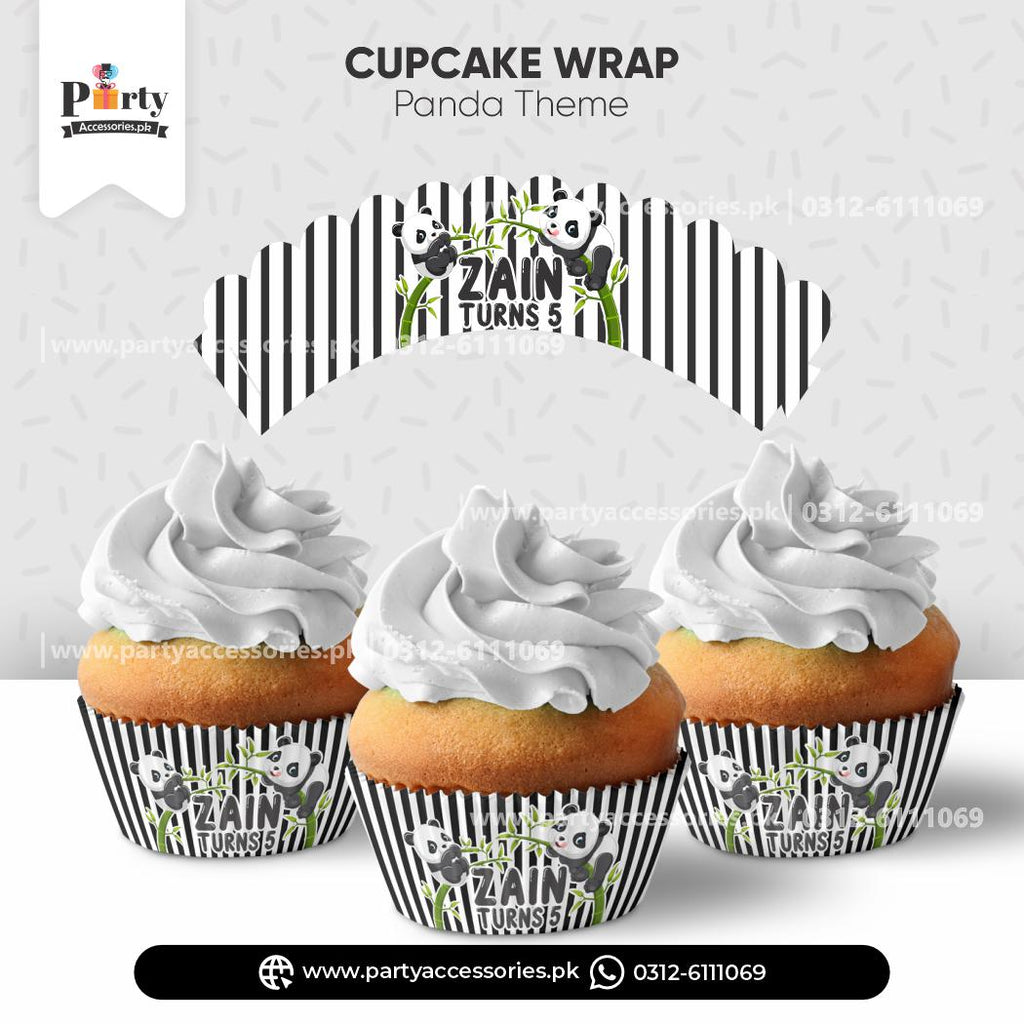 Panda boy theme customized cupcake wraps for birthday party decoration