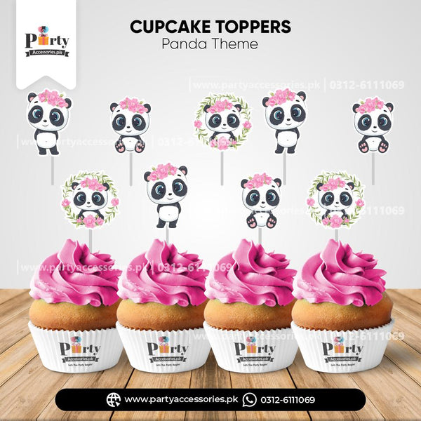 Panda Girl Theme Cupcake Toppers for Birthday Party Table Decorations