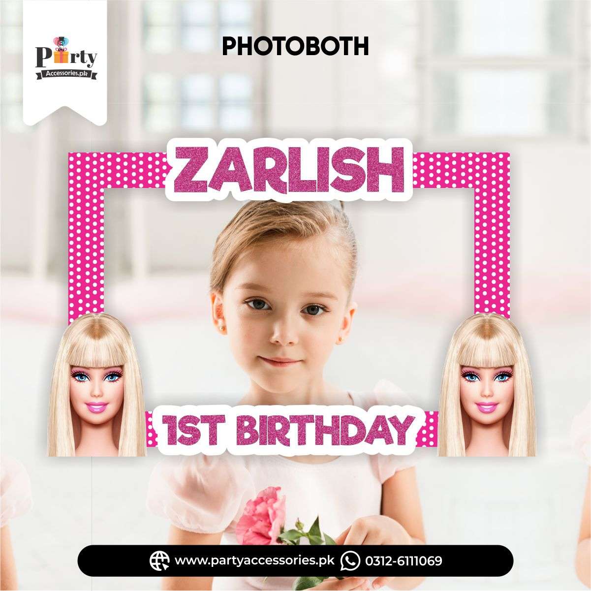 Barbie doll theme Customized Photo Booth / selfie frame