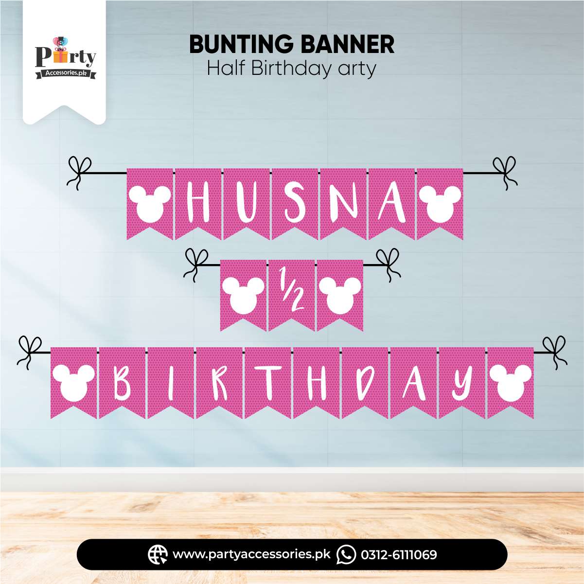 customized mickey theme half birthday bunting banner