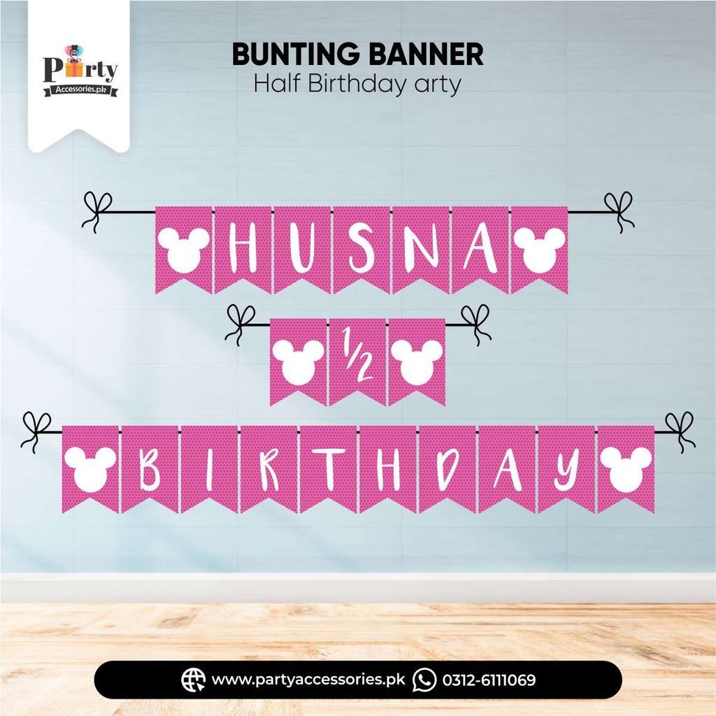 customized mickey theme half birthday bunting banner