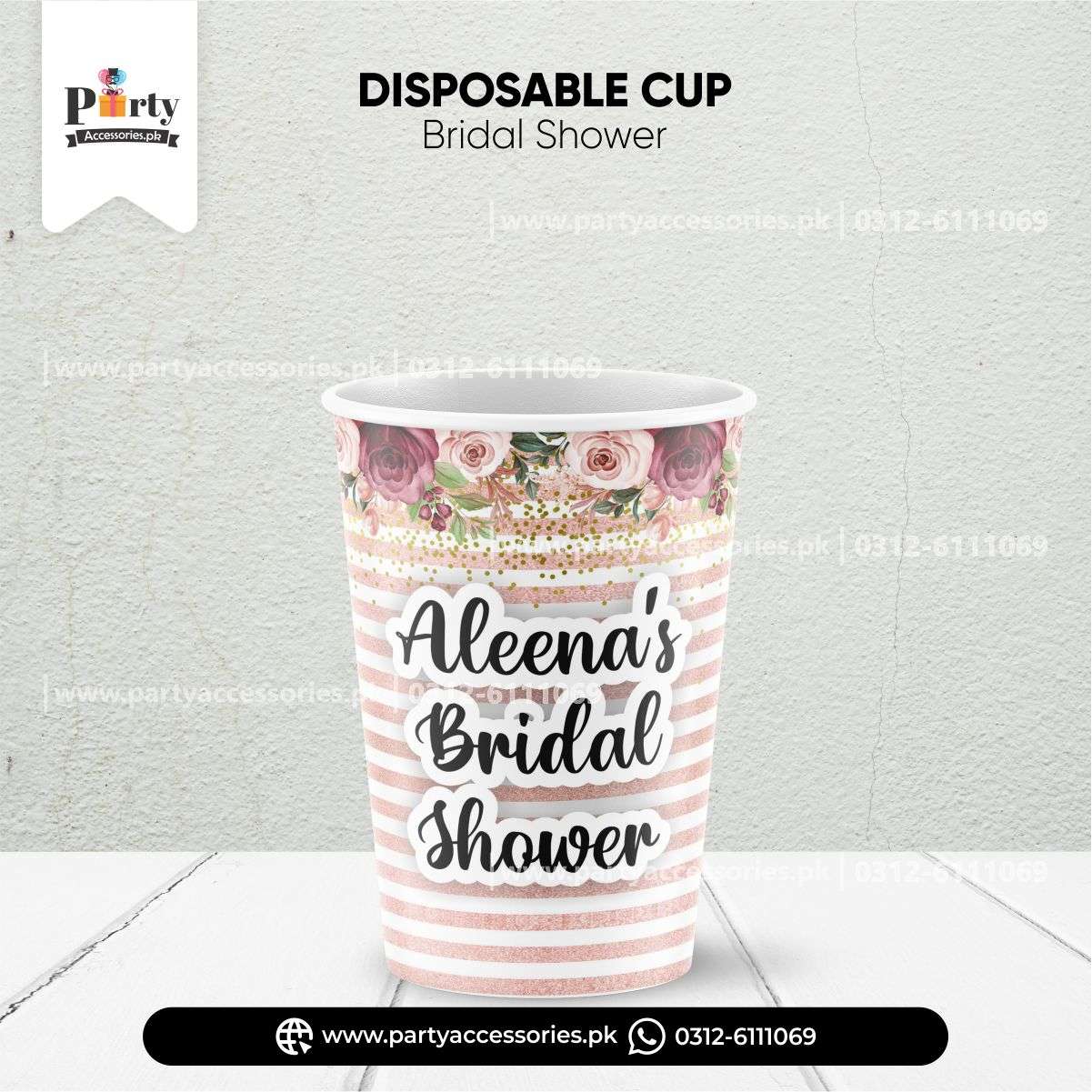 Bridal shower table decoration Customized disposable Paper cups on special day 