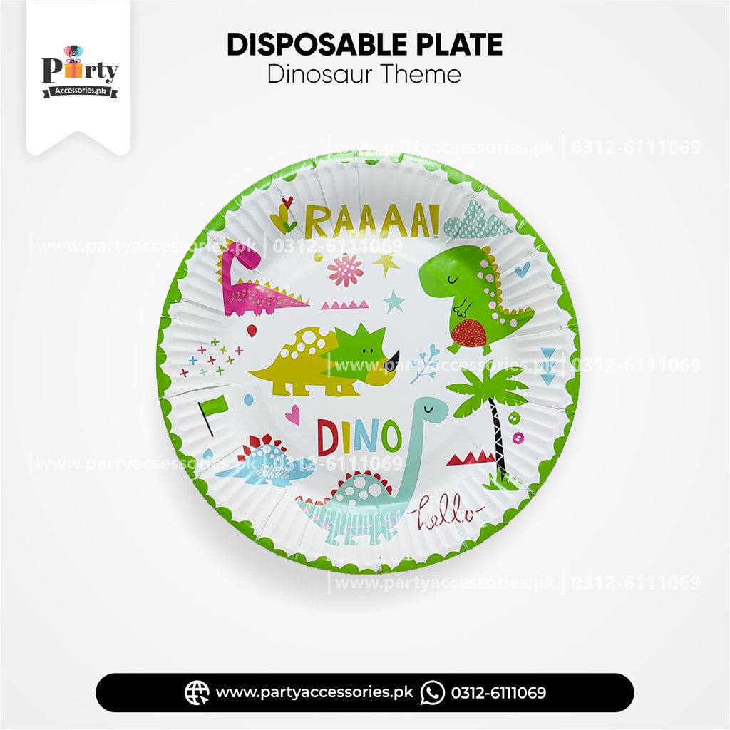 cute dino theme paper plates for birthday party 