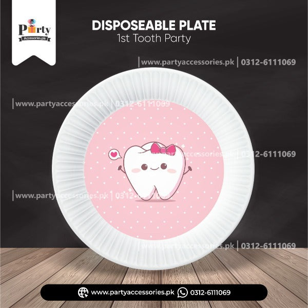 First tooth table decorations | 6 disposable plates in Pink