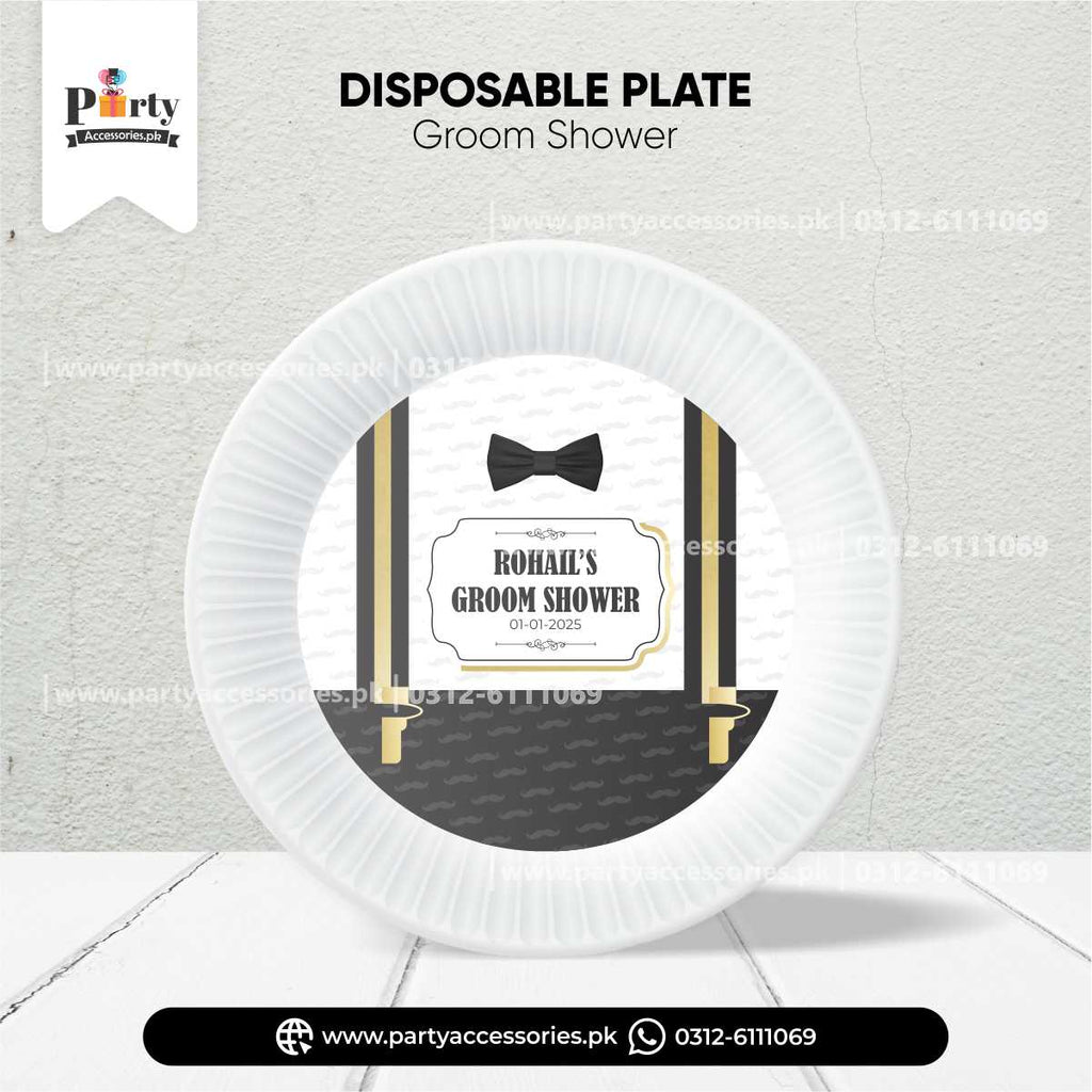 Customized Groom Shower Plates: Elegant Table Decoration for Memorable Celebrations | Pack of 6