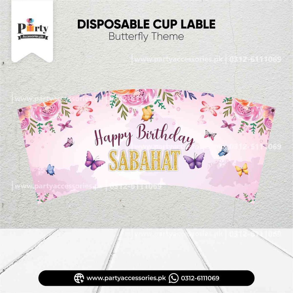 Disposable Cups Custom Labels in butterfly Theme