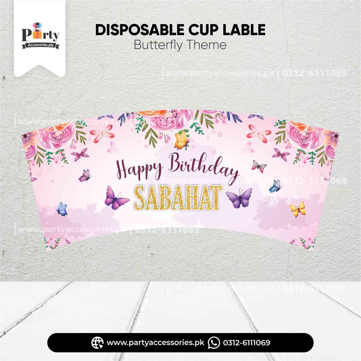 Disposable Cups Custom Labels in butterfly Theme