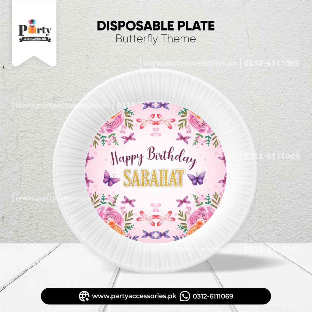 Butterfly Theme Disposable Plates with Custom Labels 