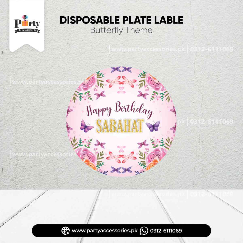 Disposable Plates Custom Labels in Butterfly Theme