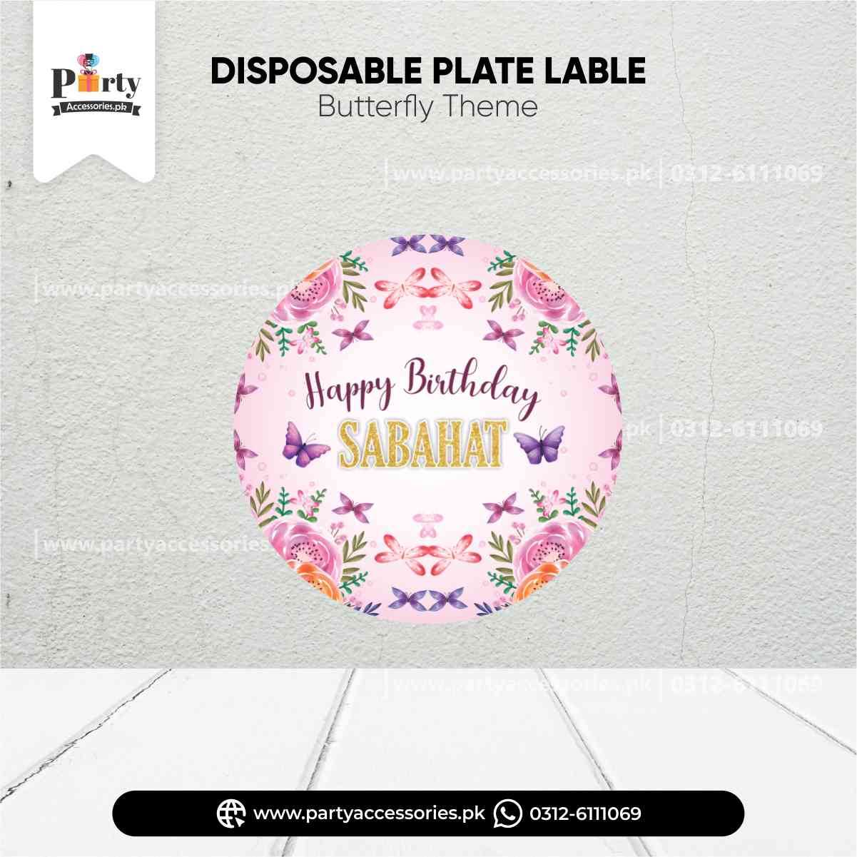 Disposable Plates Custom Labels in Butterfly Theme