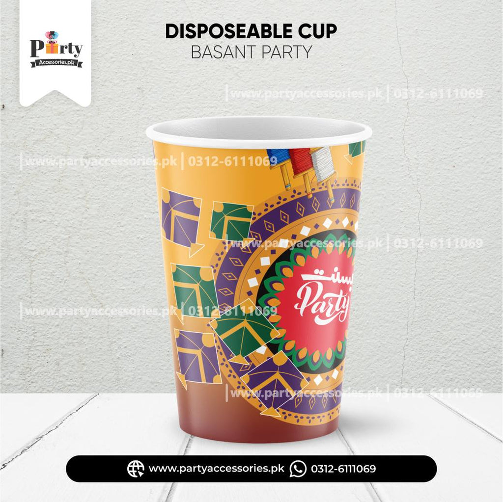 Disposable Cups with Basant Festival Theme Labels