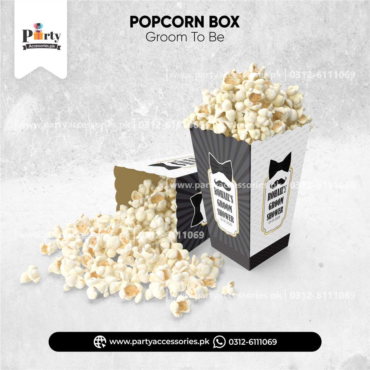 Groom shower to be popcorn boxes for table decoration 