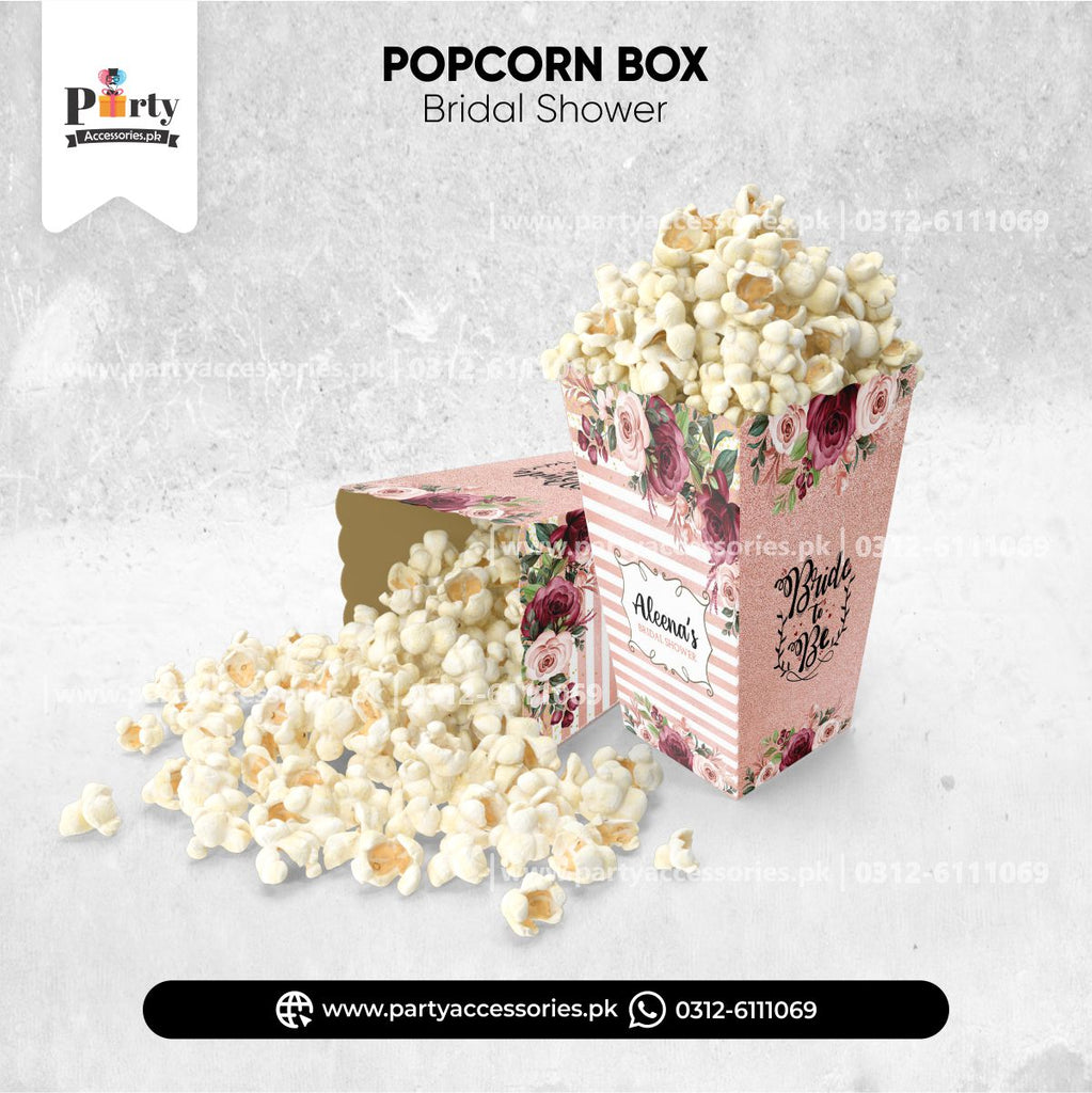 Customized Popcorn boxes for bridal shower decoration pinterest ideas