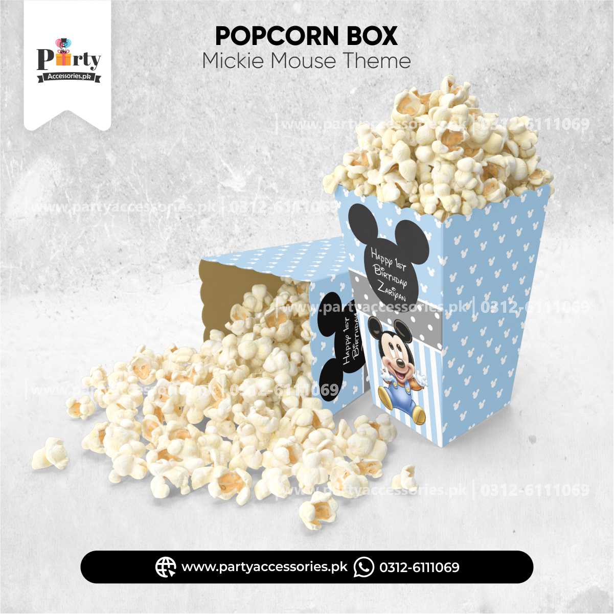 Mickey Mouse Theme Customized Popcorn Boxes for Birthday Party Decoration (Pack of 6)
