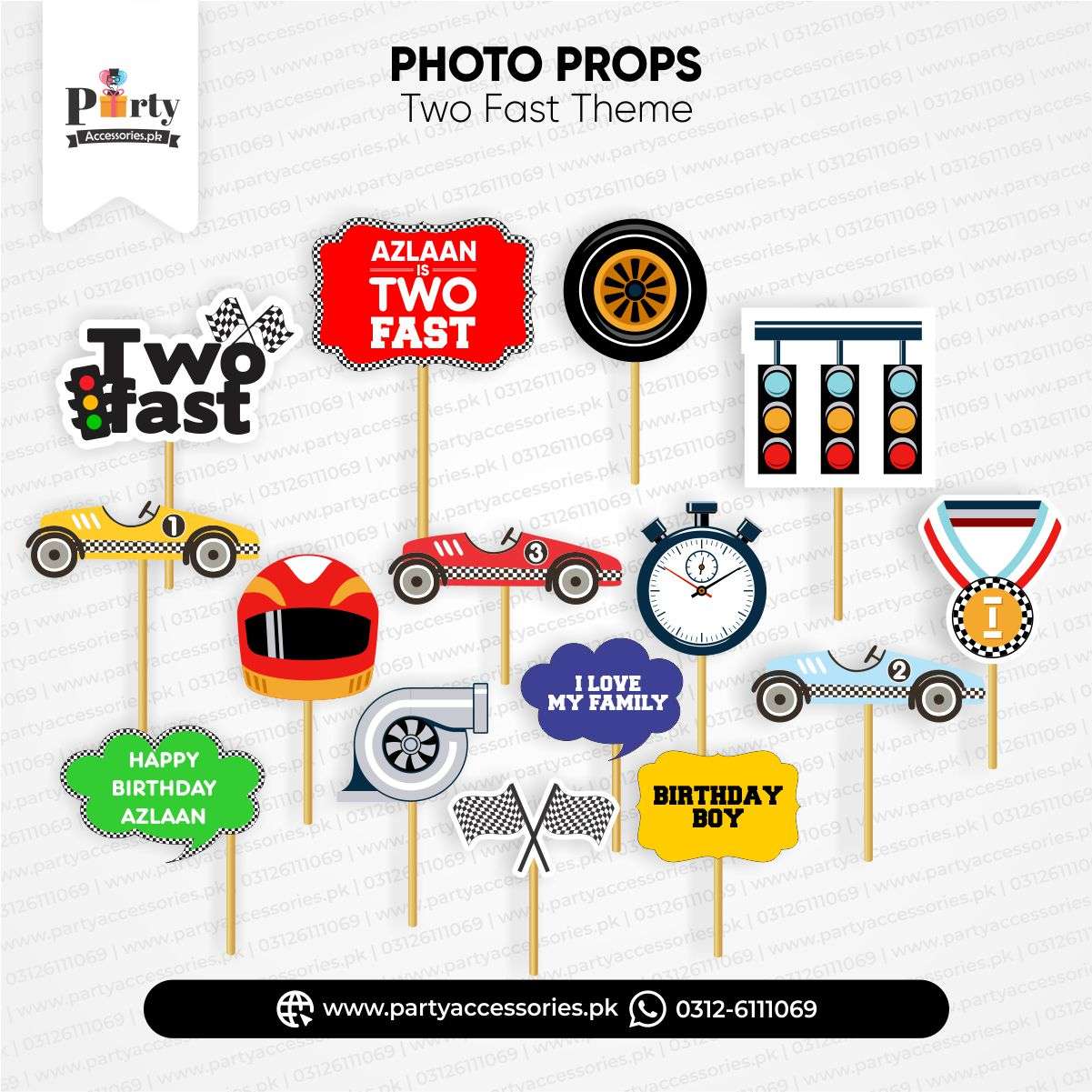 two fast theme photo booth props