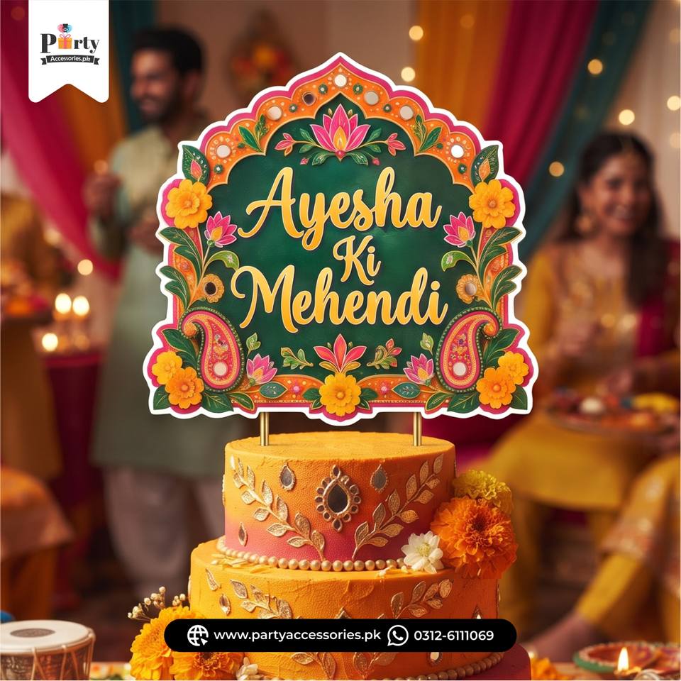 Customized  Mehendi Theme Card Cake Topper for Wedding Cake Decoration