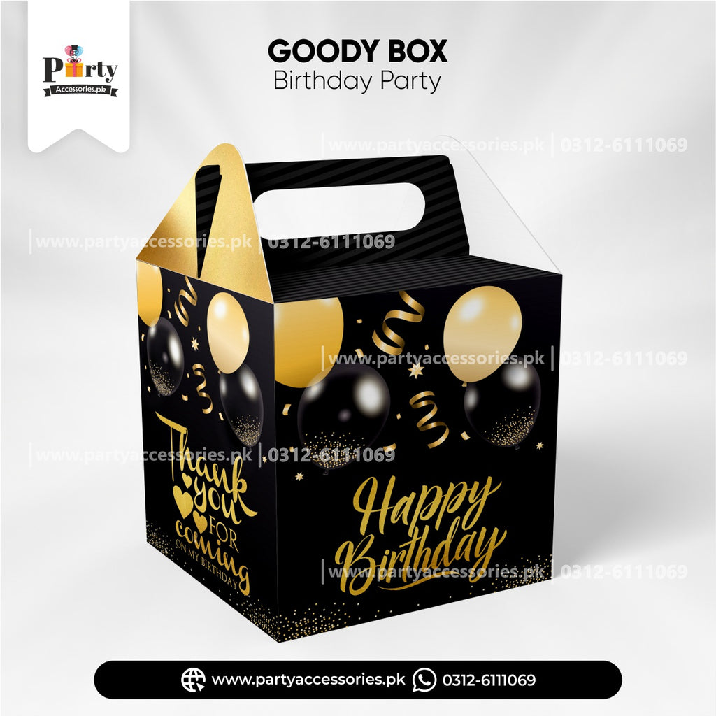 HAPPY BIRTHDAY CUSTOMIZED GOODY BOXES IN BLACK COLOR 