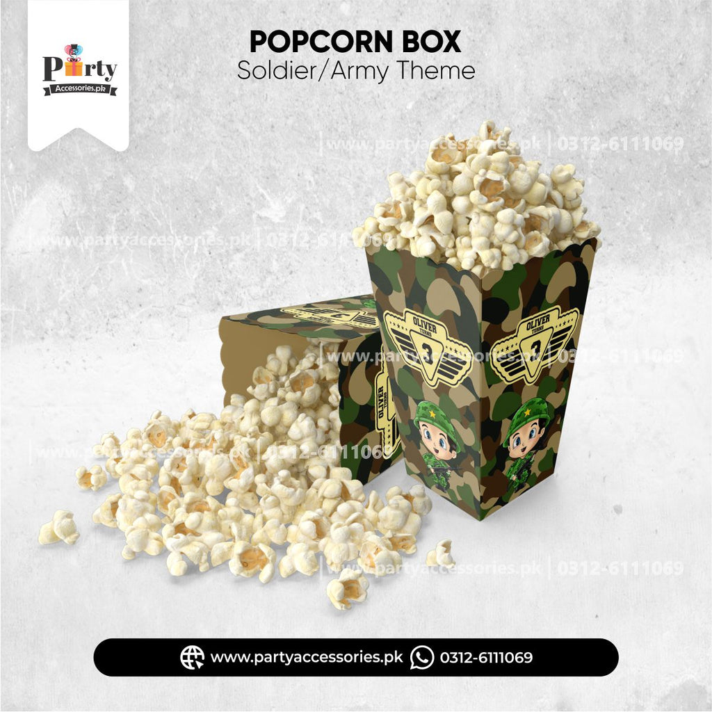 soldier army theme birthday table decoration popcorn boxes
