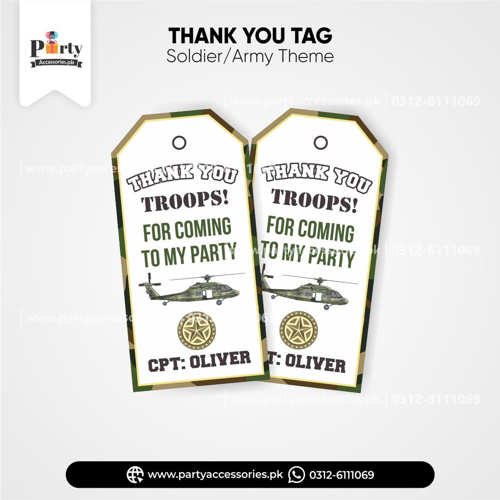 army soldiers theme thank you gift tags