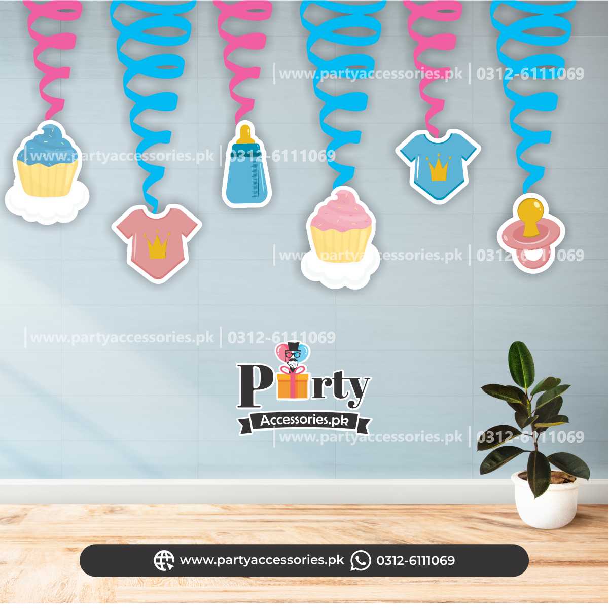 Gender Reveal Party spiral hangings 