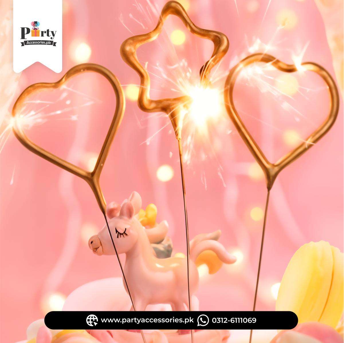 Star and Heart Shape Sparkling Cake Candles for Cake Decoration