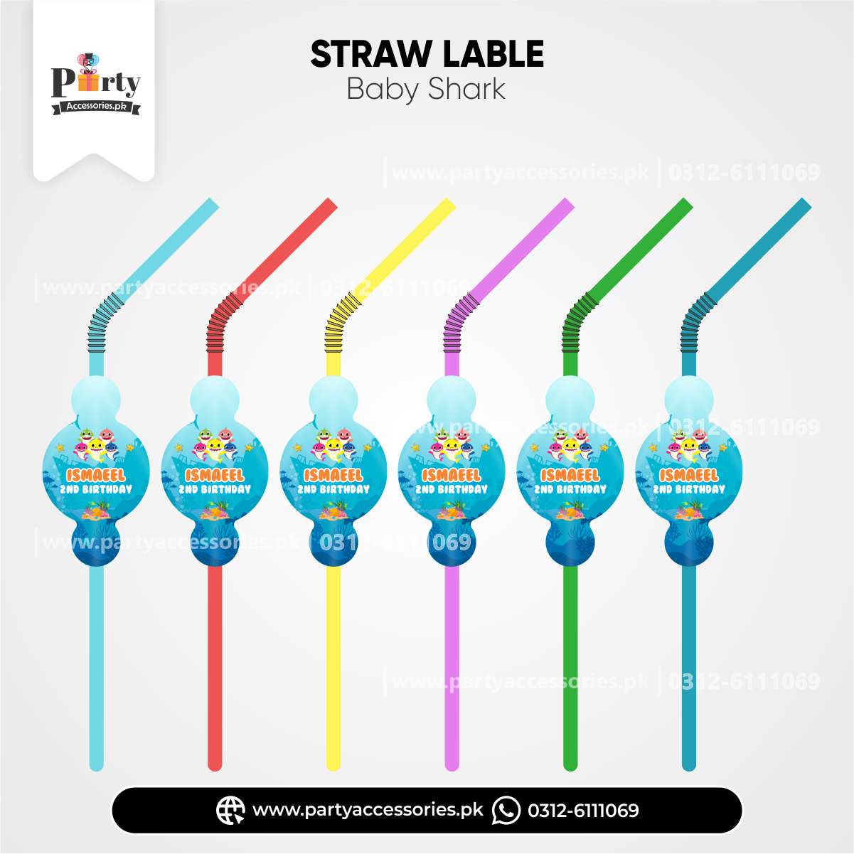 Baby shark theme customized straw with labels