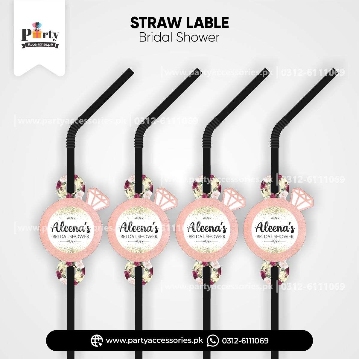 bridal shower customized straw with  tags
