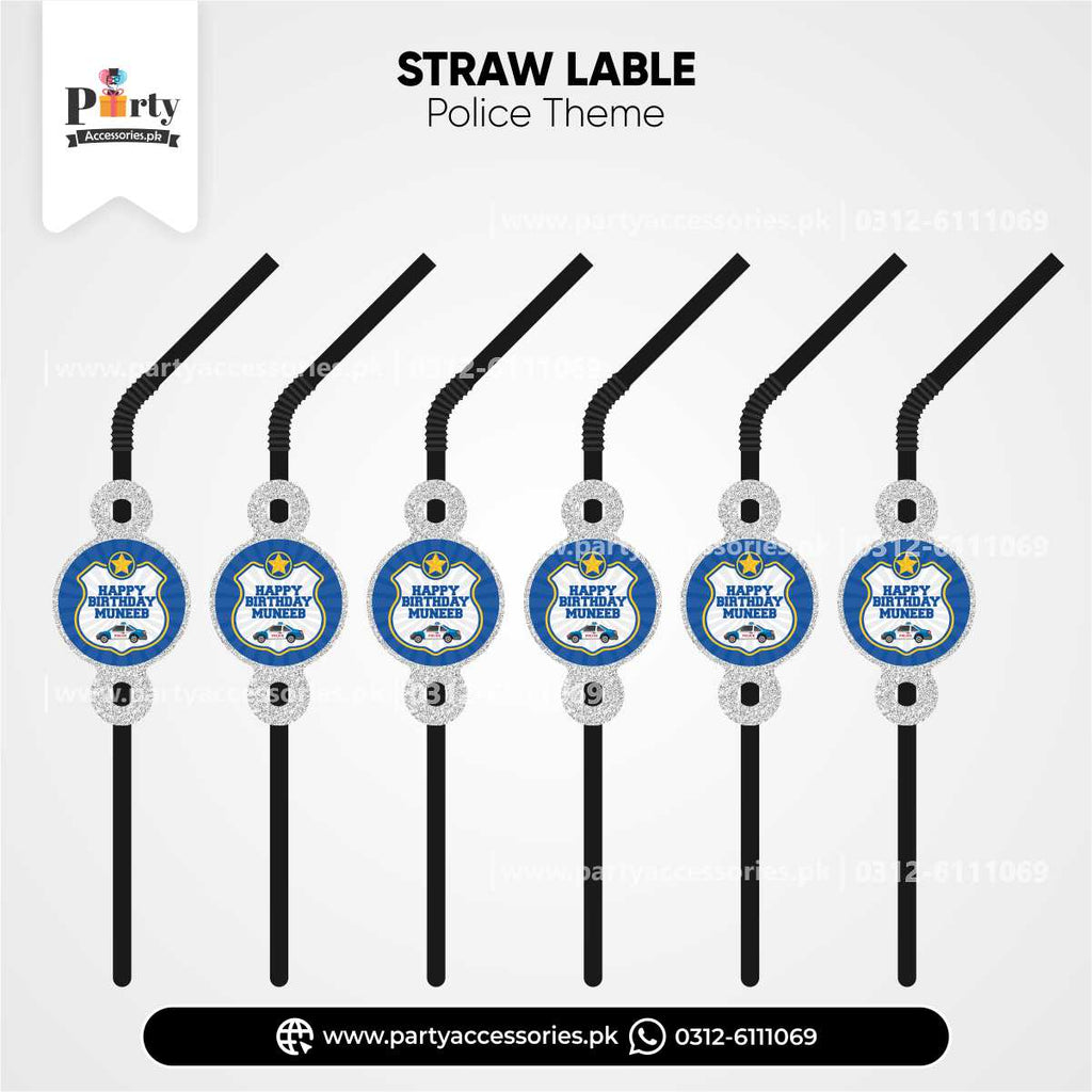 POLICEMAN THEME CUSTOMIZED STRAW TAGS  FOR BIRTHDAY PARTY 