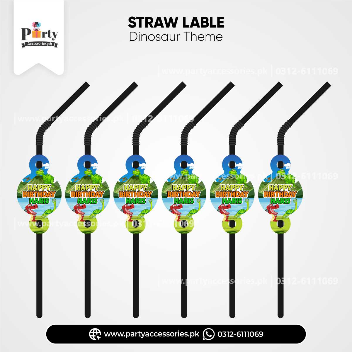 dinosaur theme birthday party customized straw with tags 